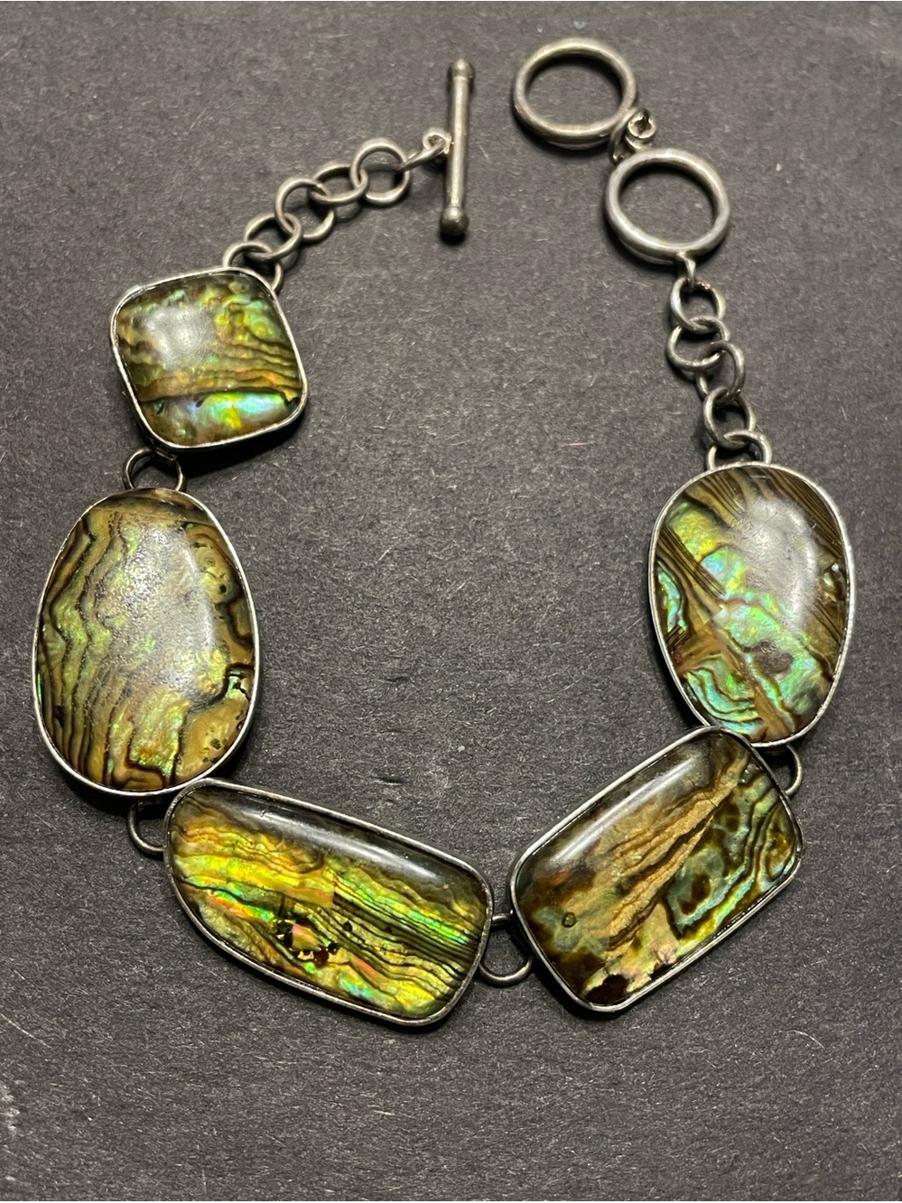 Vintage Lucas Lameth LUC 925 Sterling Silver Abalone Bracelet 7.5-8” Signed